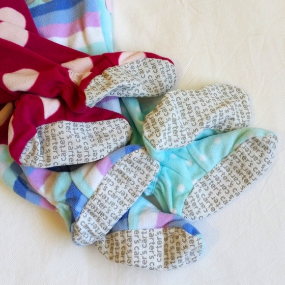 carter's 3-pack fleece zipper footie sleeper pajamas bundle 12 months baby girl - Picture 3 of 10